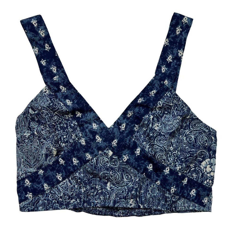 Ecote Women's Cropped Tank Top Blue Paisley Floral Print Adjustable‎ Straps Sz S